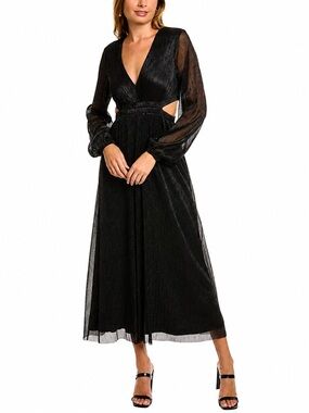 Boden Metallic Black Cut Out Maxi Dress Size 8 Long Sleeve